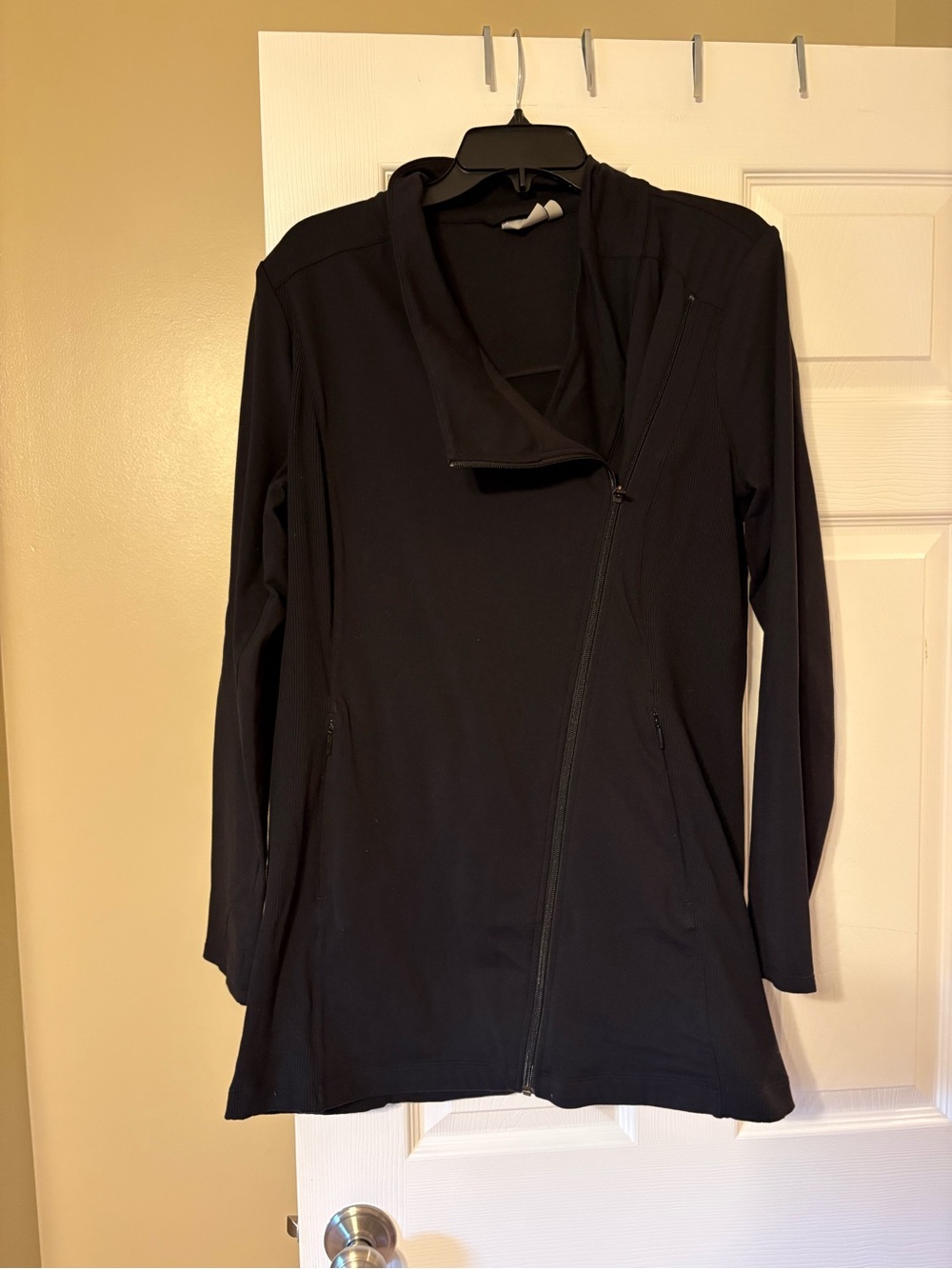 Athleta Black Asymmetrical Utility Jacket with Stand Collar
